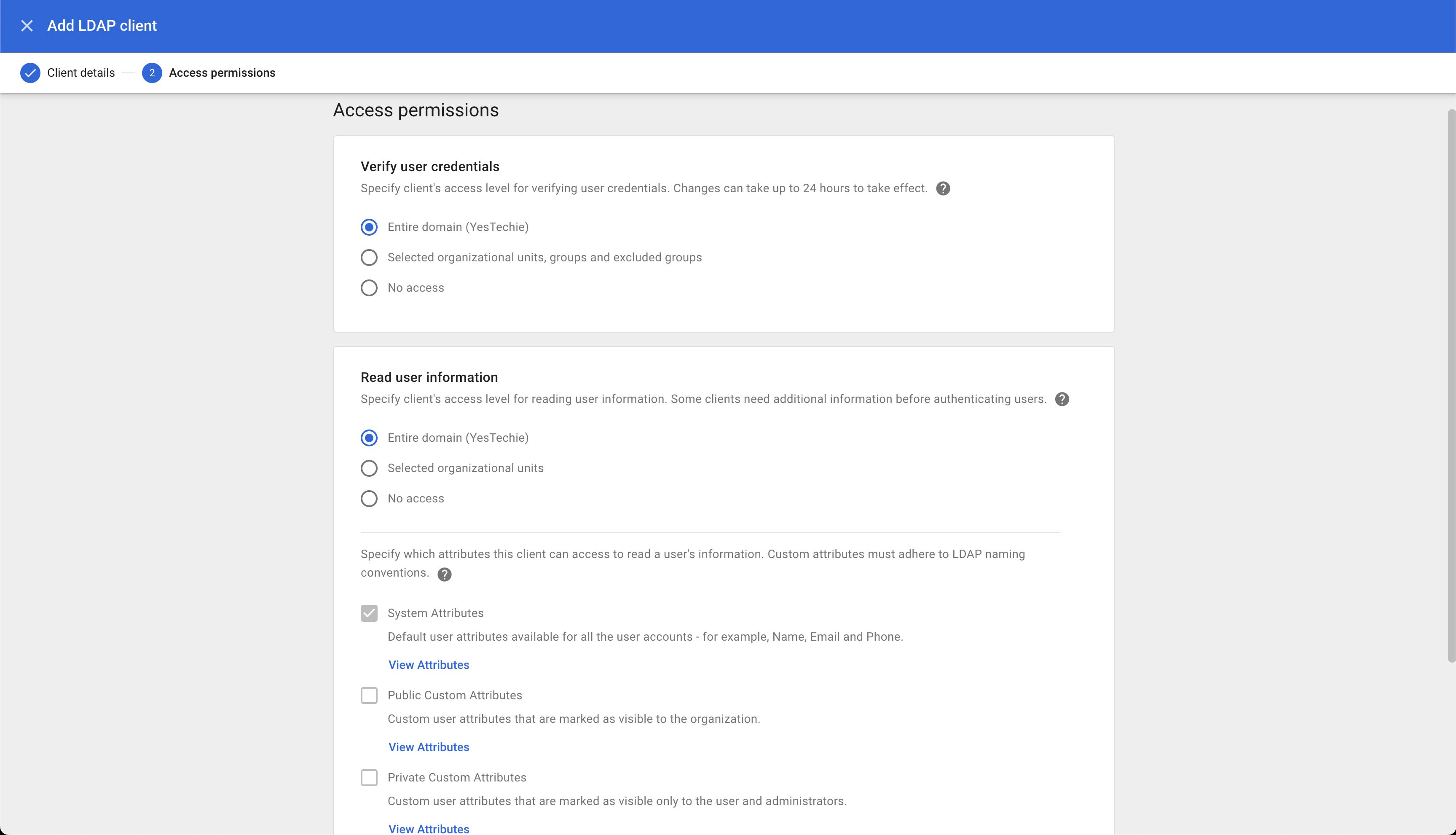 Google LDAP client setup
