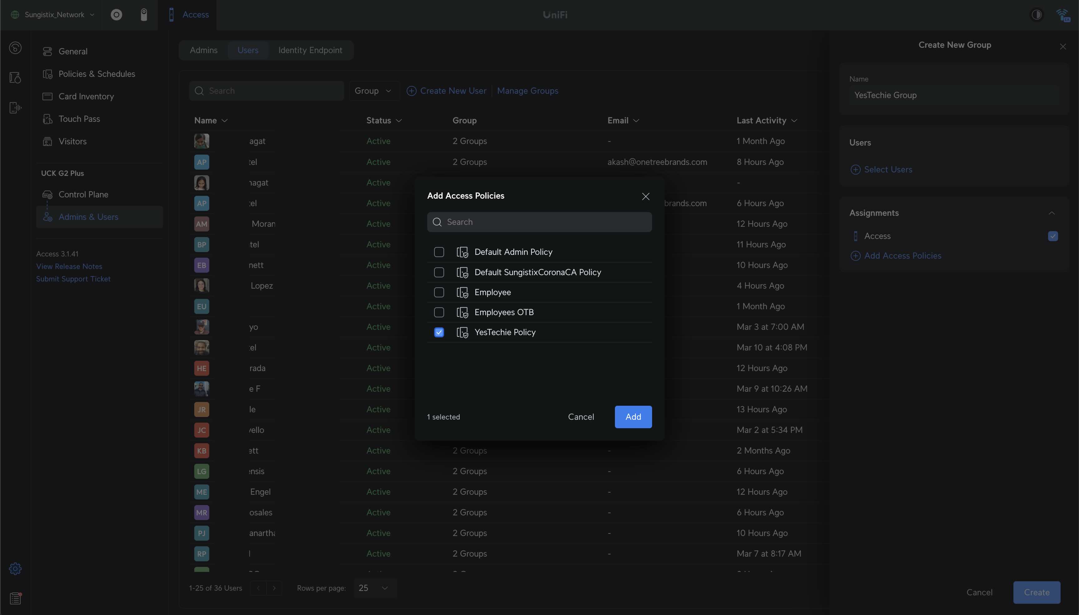 Creating a new user group with assigned policies