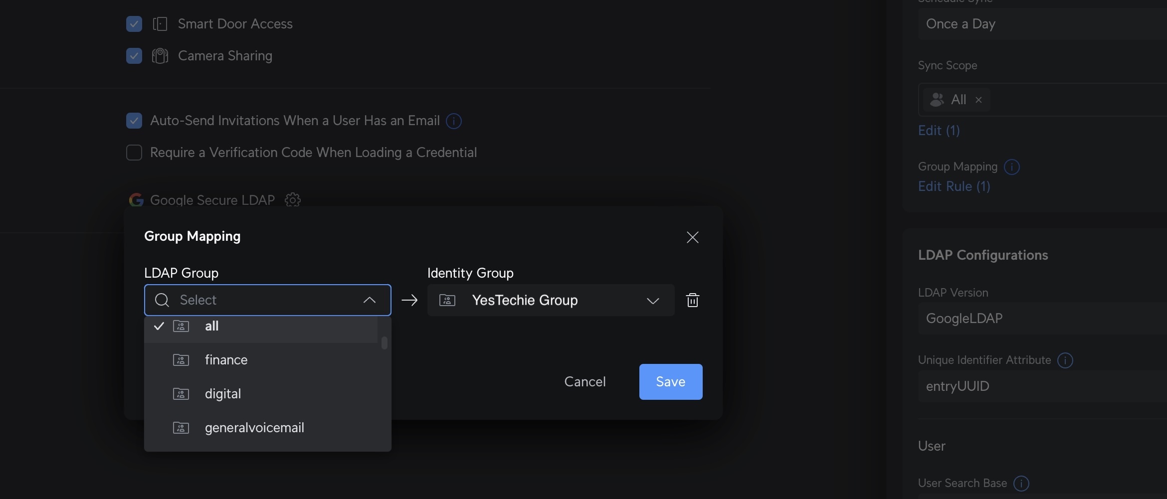 Configuring group mapping between Google Workspace and UniFi Access