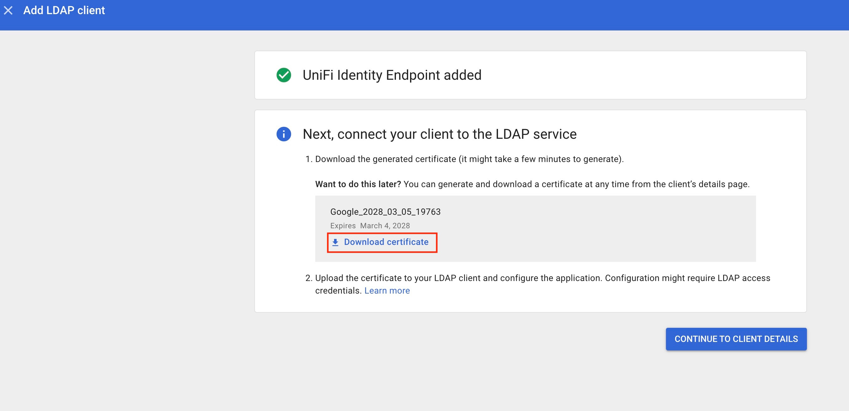Generate and Download LDAP Client Certificate