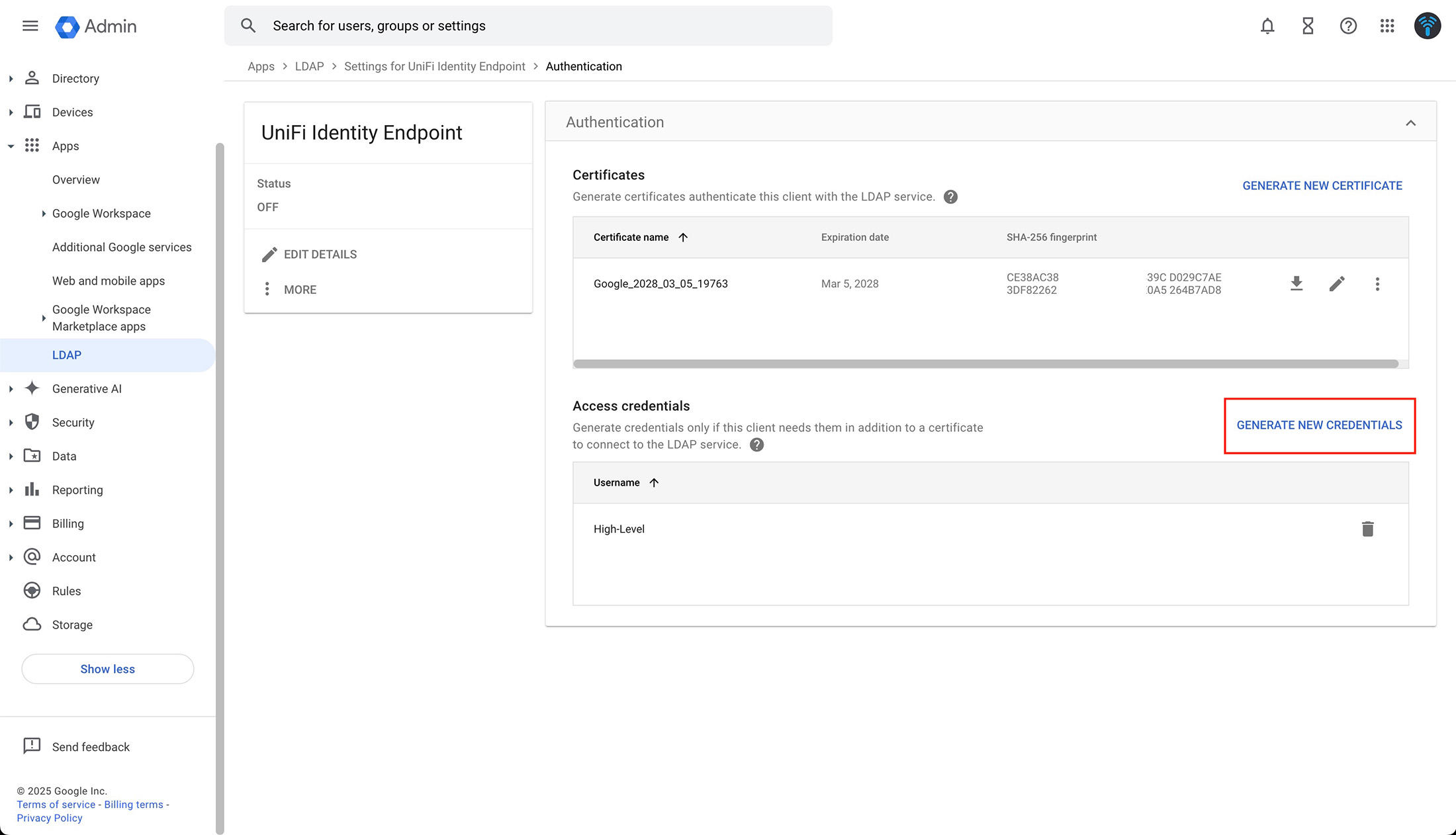 Add LDAP Client in Google Admin Console
