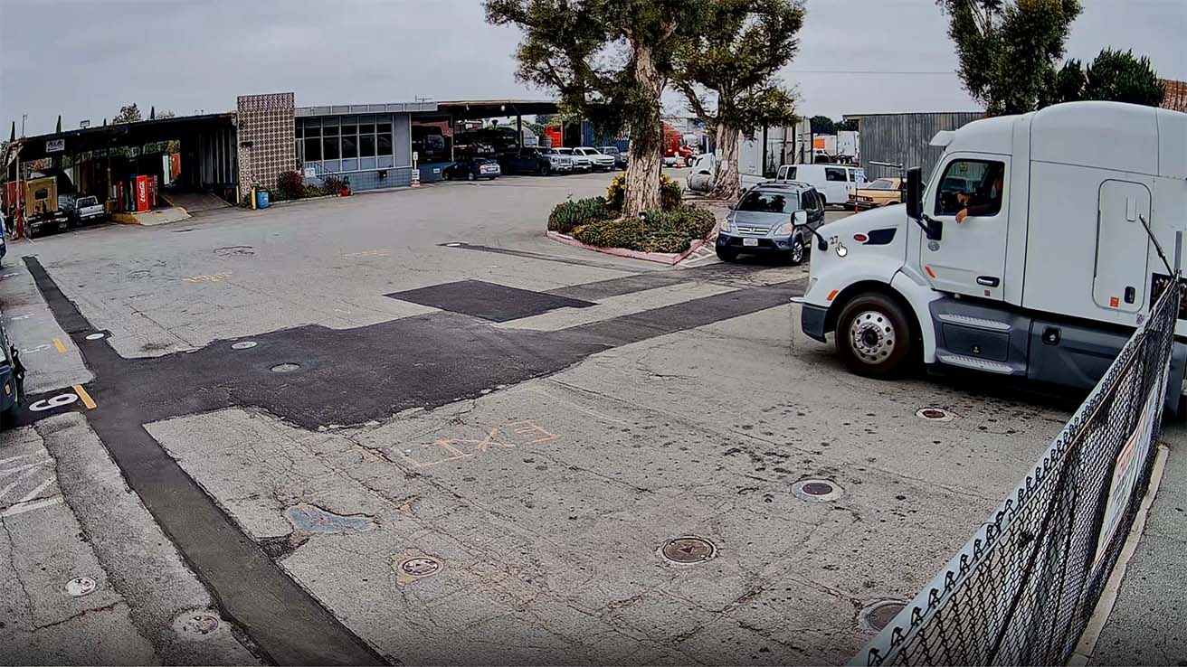 Commercial semi truck entering the yard captured by UniFi LPR camera for metadata extraction