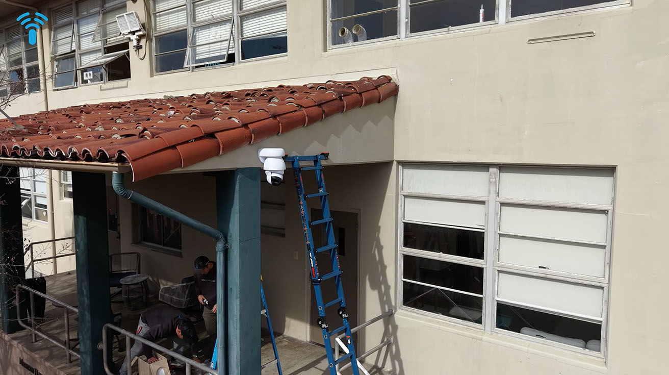 AI PTZ Industrial camera positioned at St. Monica Preparatory