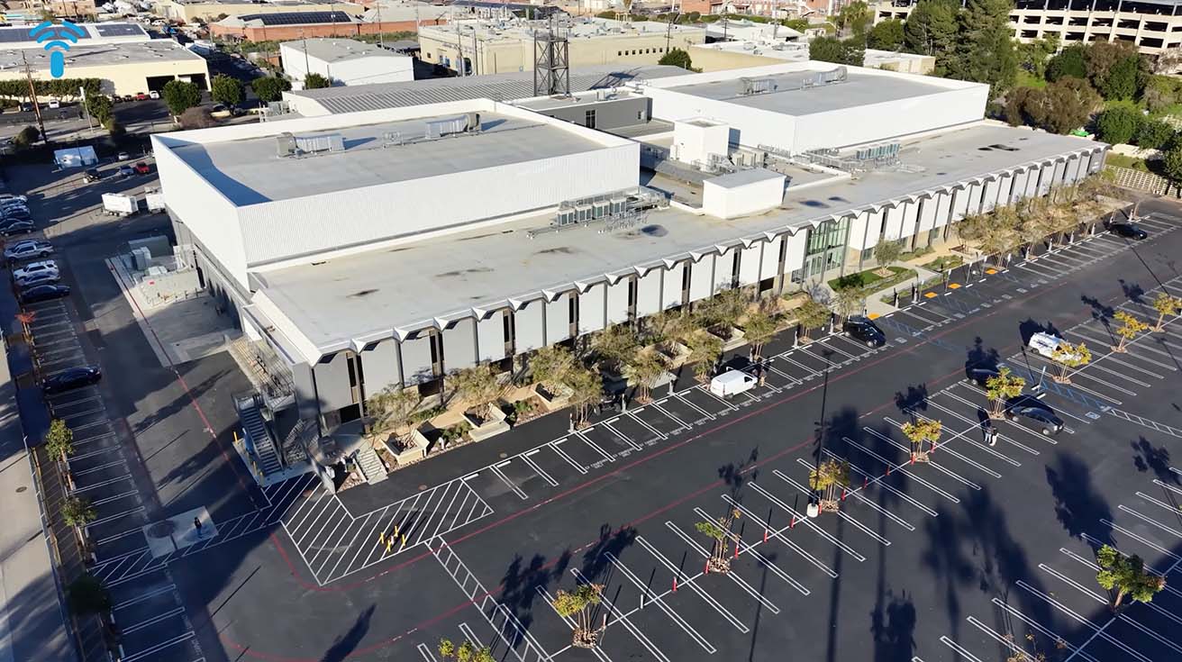 High angle perspective view of the Blueground Studios facility from the upper left corner