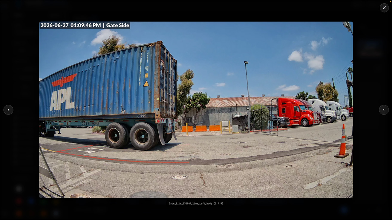Search & Verification Modal: Administrators can search by partial container IDs and instantly open verified video frames where the printed container number is highlighted and cropped for visual confirmation.