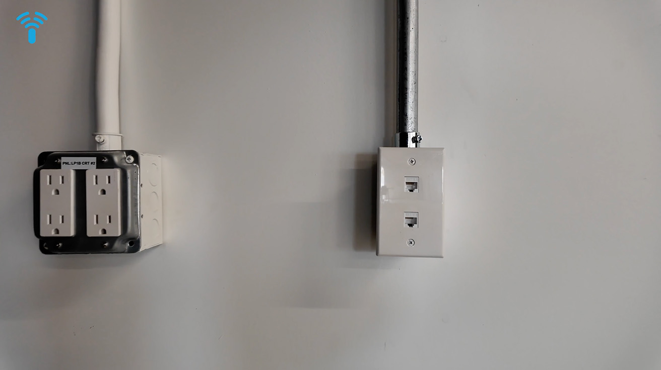 Office area with dual Ethernet ports installation