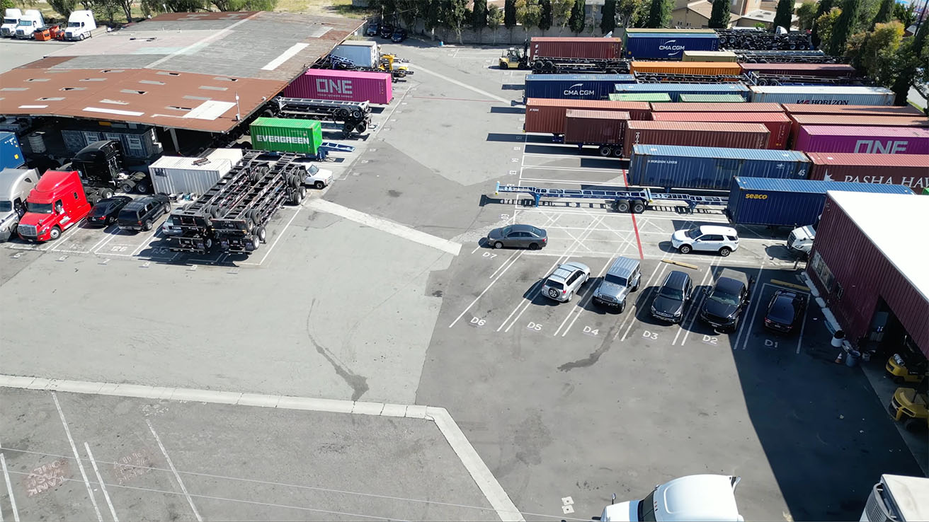 Overhead layout of commercial truck yard with UniFi Protect surveillance coverage