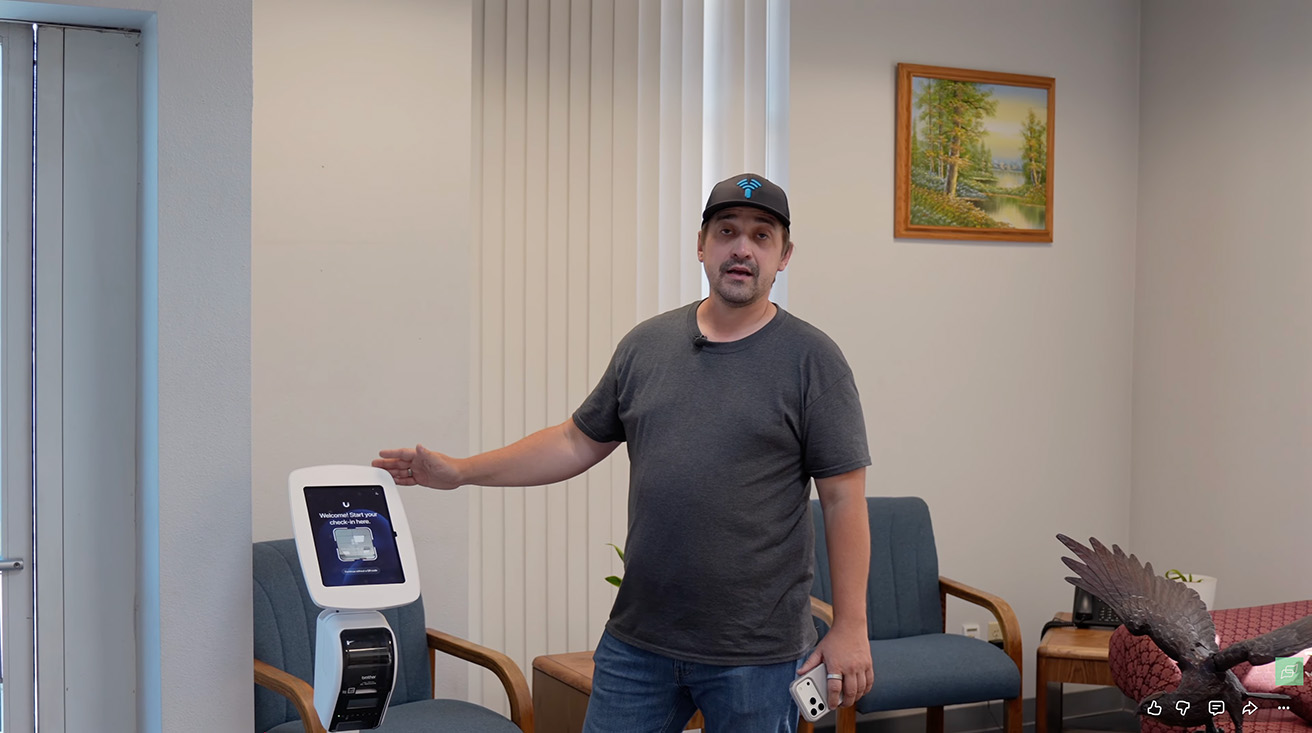 The "kiosk" in this setup is an Apple tablet running the UniFi Access application in Kiosk Mode