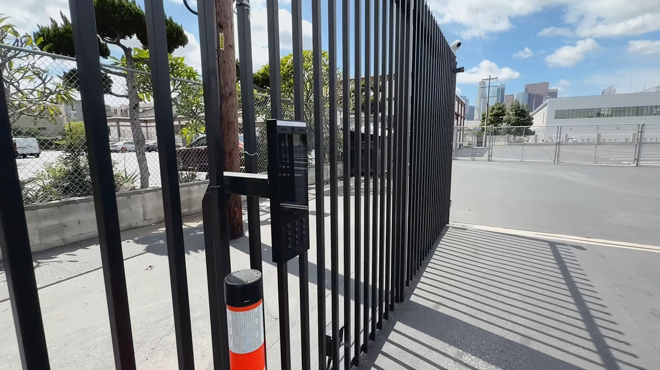 Close-up of UniFi Access Intercom near the driveway security gate