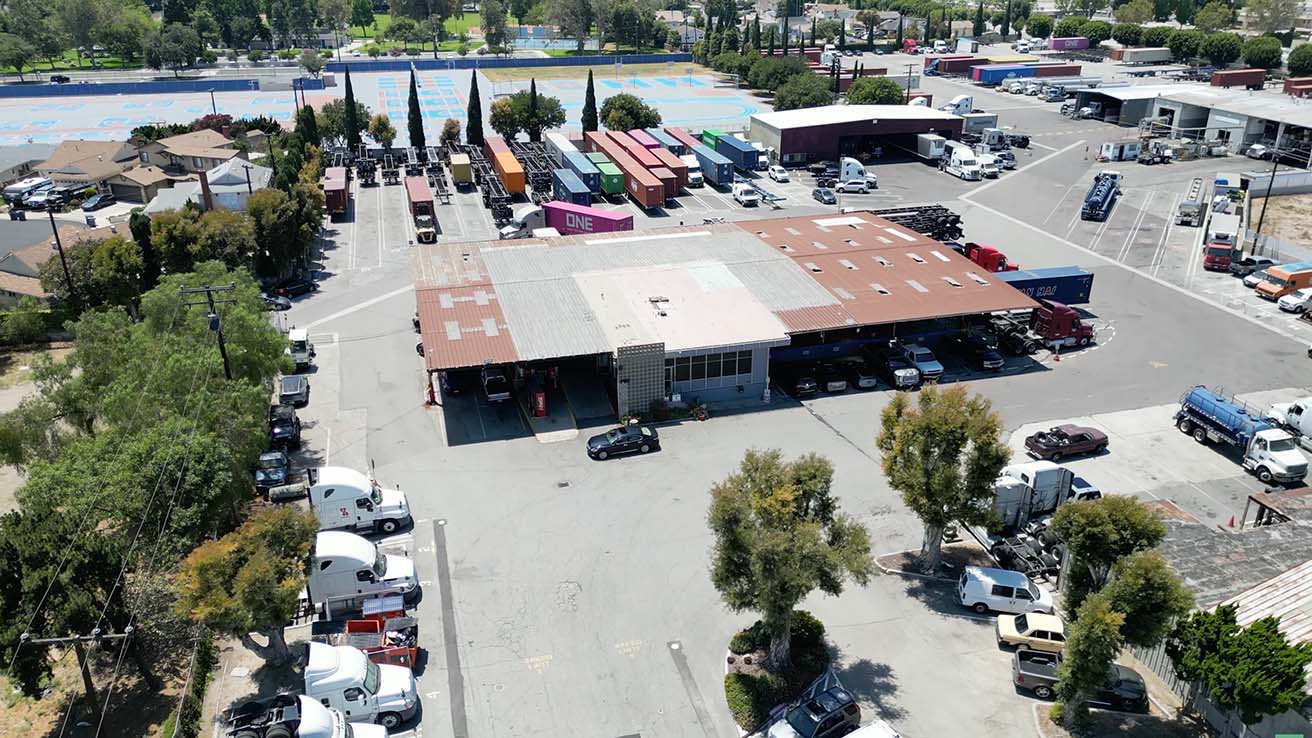 Commercial truck yard aerial view