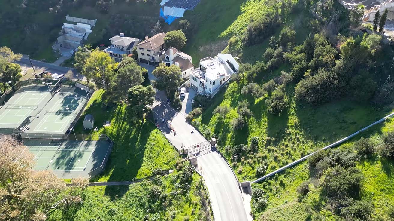 Aerial drone view of the gated community infrastructure upgrade in Malibu