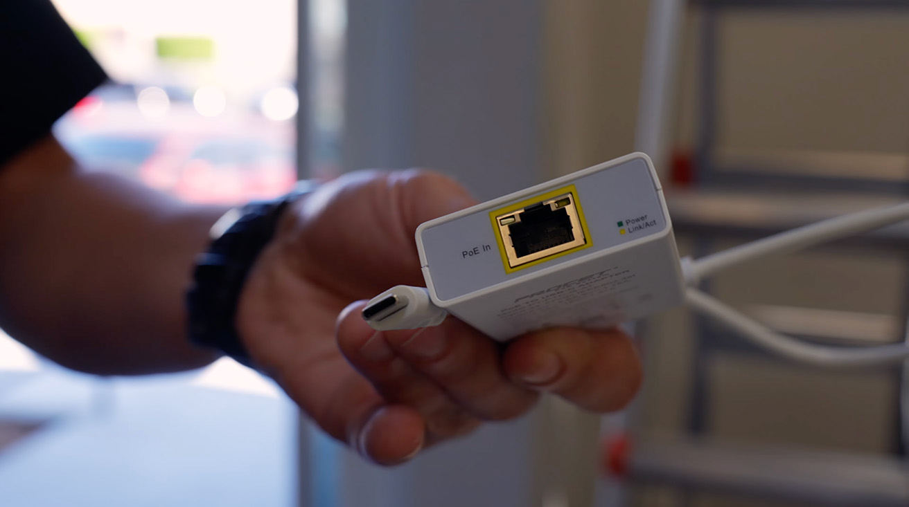 Our technicians utilized a dedicated PoE to USB-C adapter