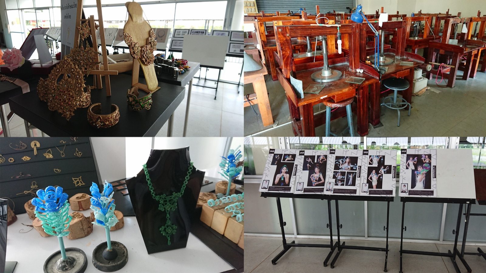 鑲嵌及鑄模實驗室中除了使用安全的天然氣設備外，也展示寶石鑲嵌的作品
