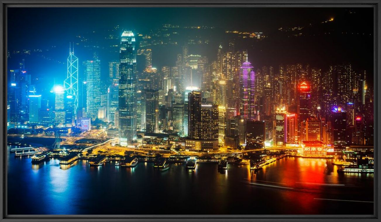 Kunstfoto HONG KONG NIGHT SKYLINE I - Jörg Wanderer - Foto schilderij