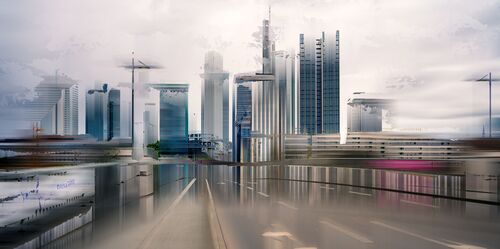 Frankfurt skyline Untermainbruecke - NICOLE HOLZ - Kunstfoto