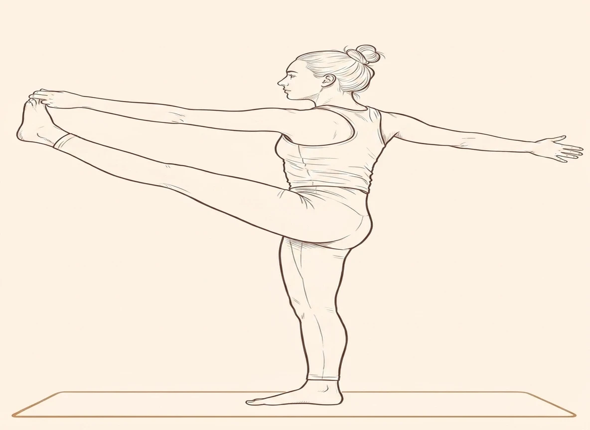 Animated ink drawing of Advanced Extended Left Hand to Big Toe Pose