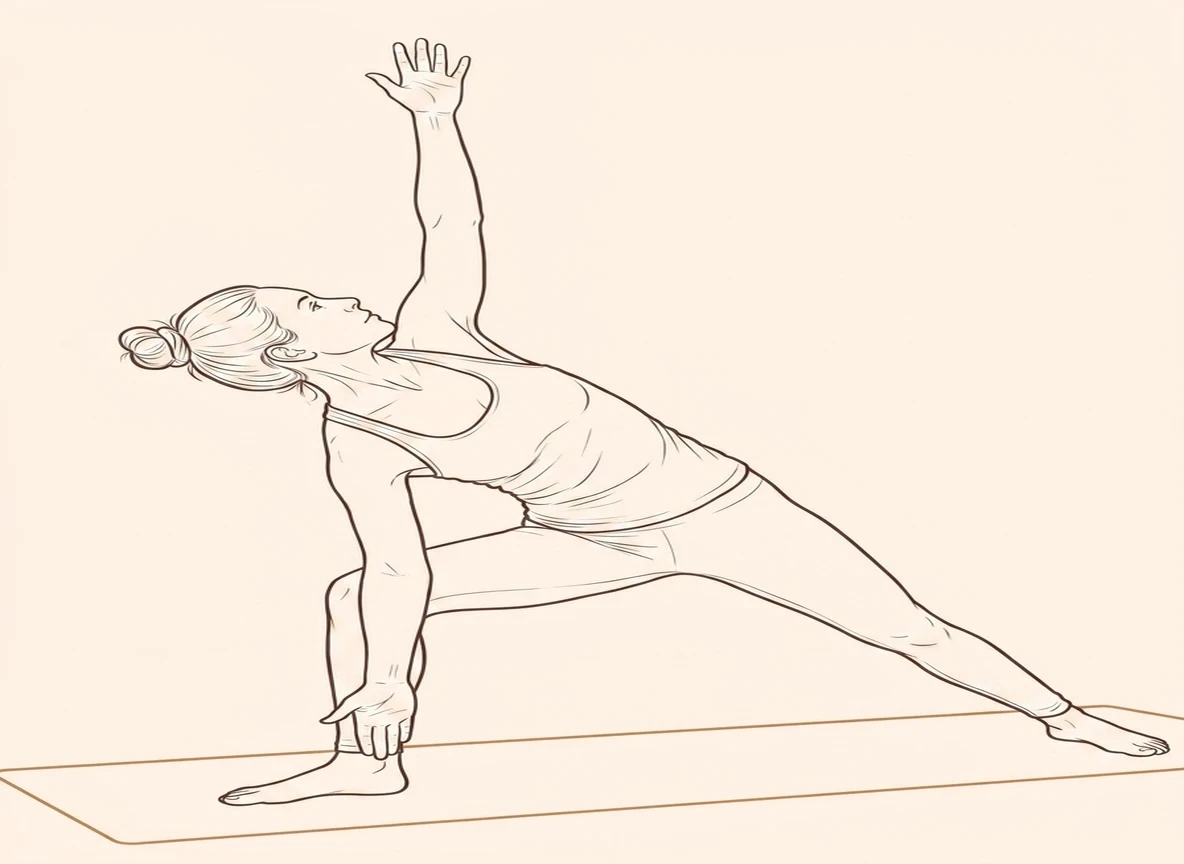 Animated ink drawing of Bikram Triangle Pose (Left)