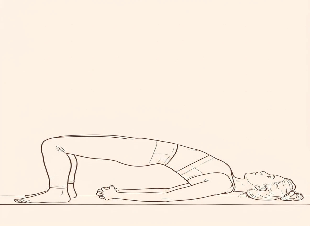 Animated ink drawing of Bridge Pose on Elbows with Head Hanging
