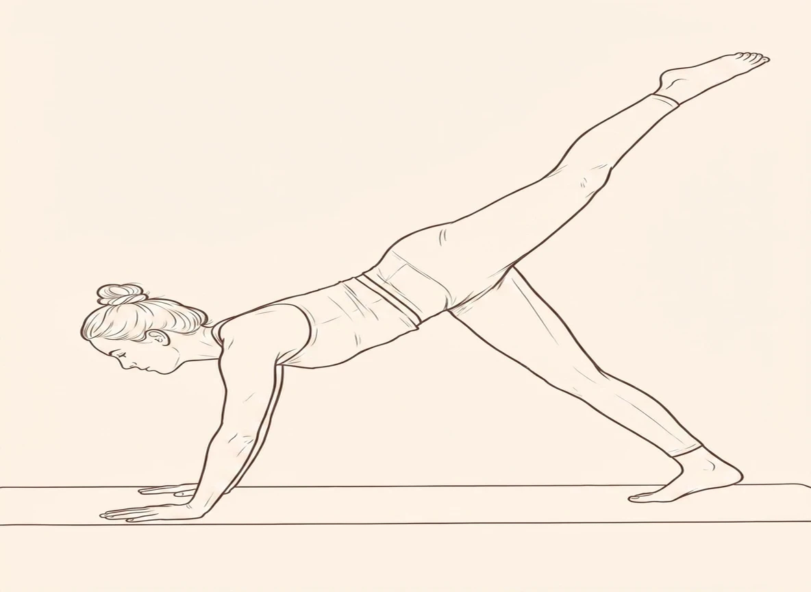 Animated ink drawing of Downward-Facing Dog Pose with Left Leg Up