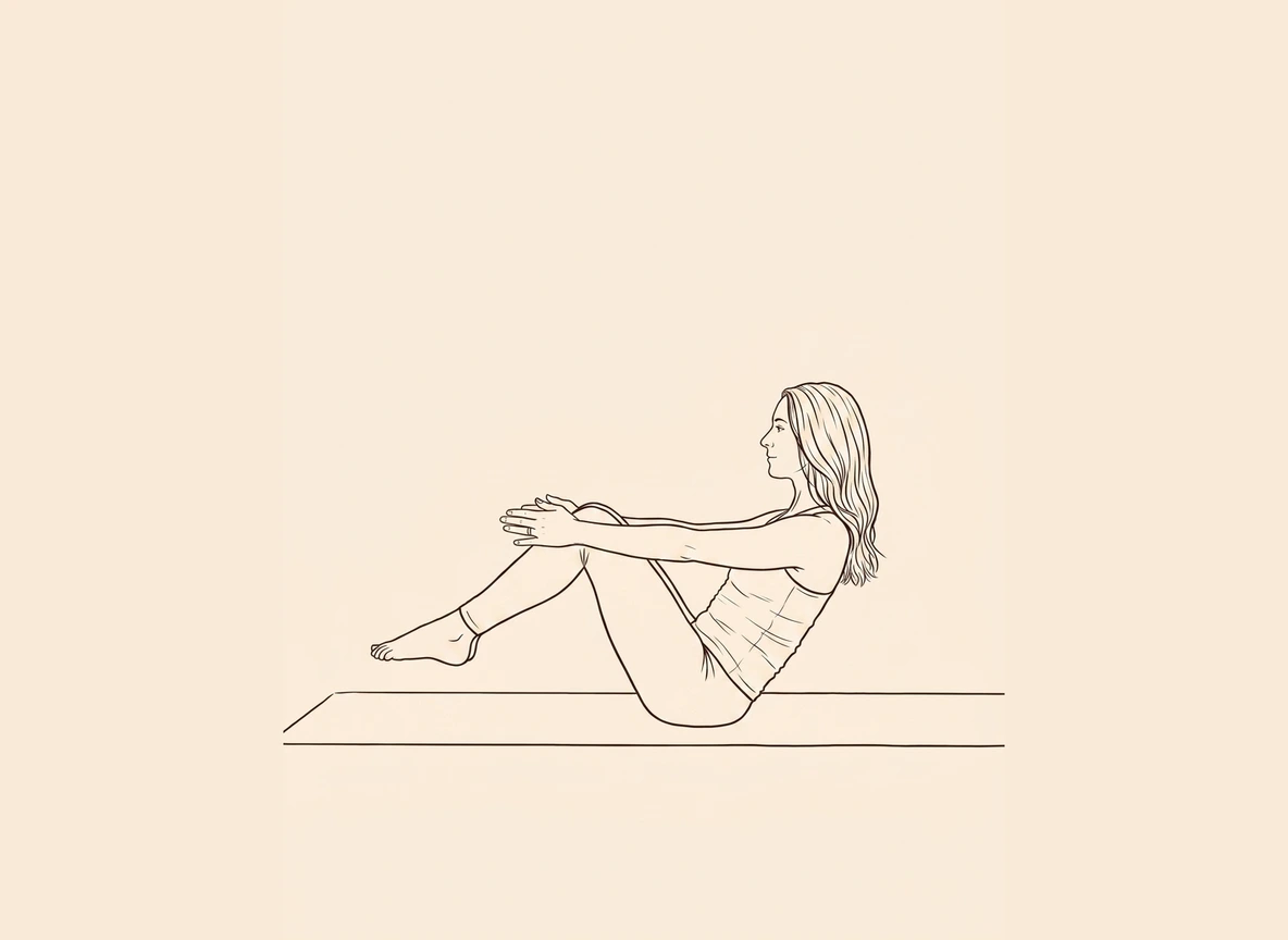 Animated ink drawing of Easy Boat Pose