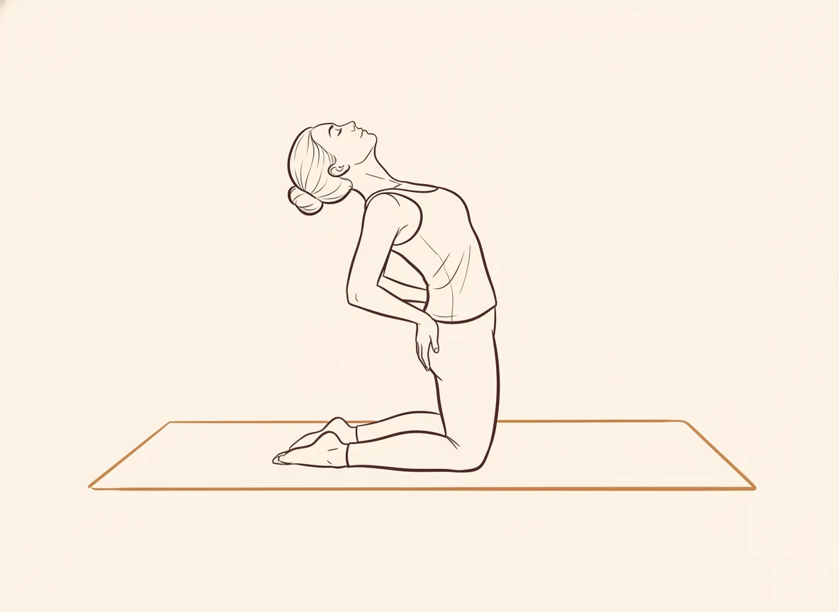Animated ink drawing of Easy Camel Pose with Palms Against Back