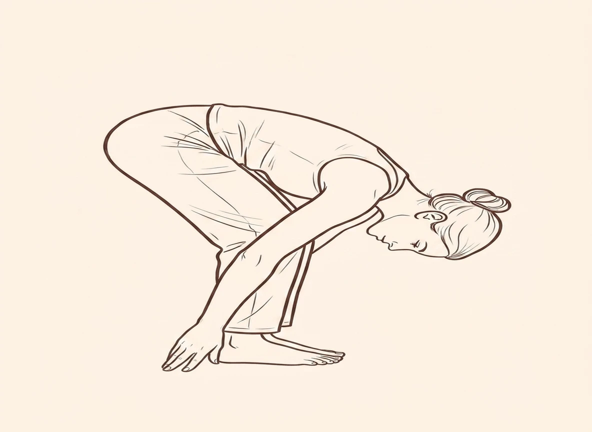 Animated ink drawing of Easy Forward Bend Pose with Legs Half Bent
