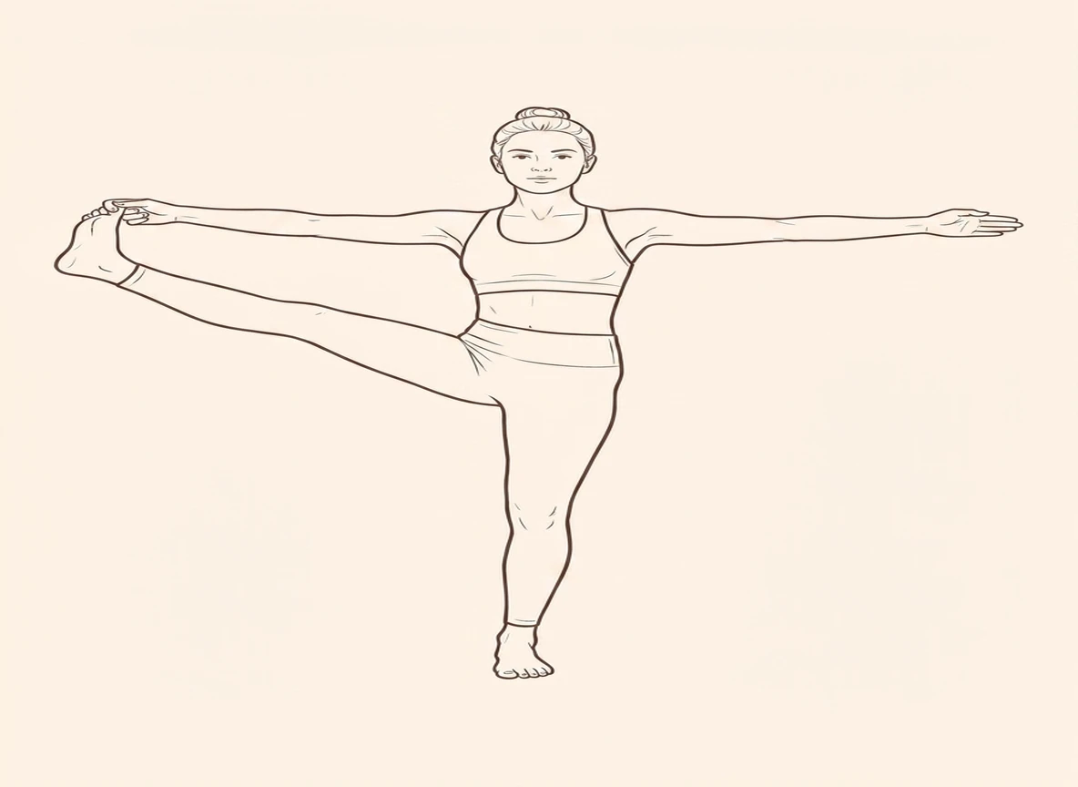 Animated ink drawing of Extended Right Hand to Big Toe Pose