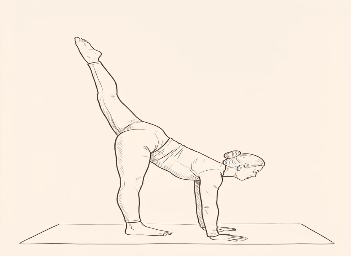 Animated ink drawing of Standing Split - Forward Stretch with Left Leg Up