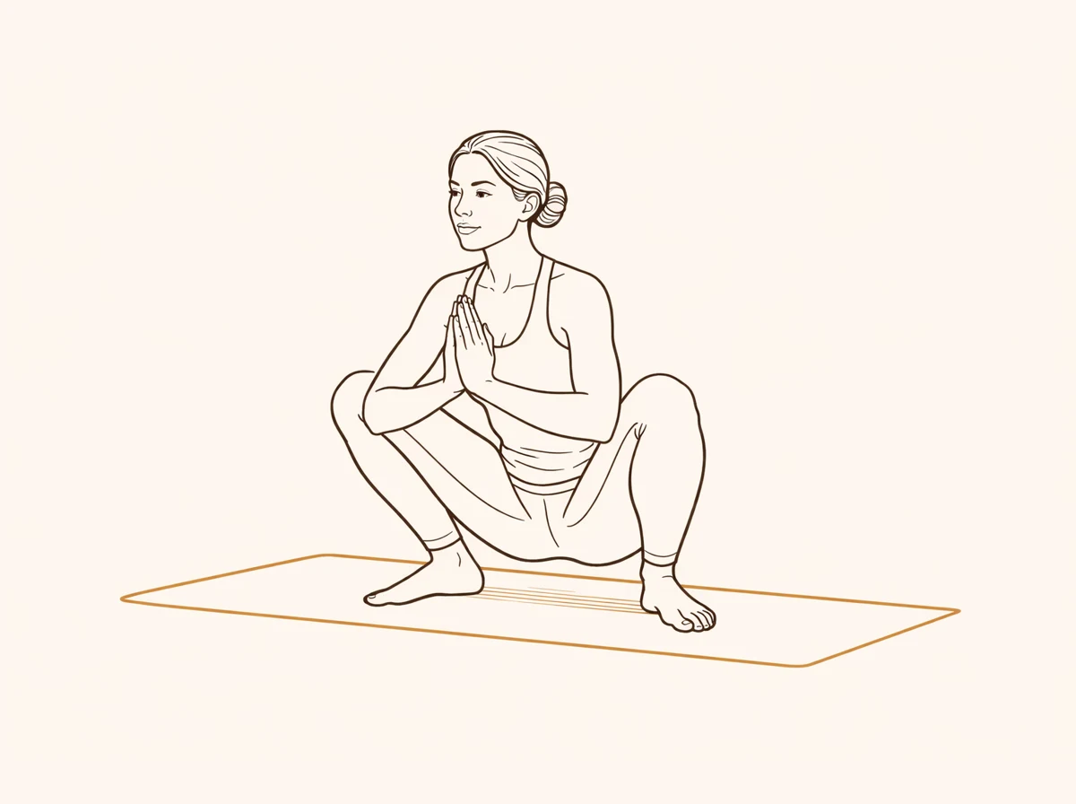 Animated ink drawing of Garland Pose
