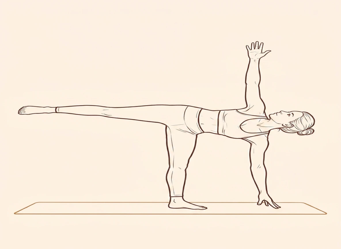 Animated ink drawing of Half Moon Pose (Left)