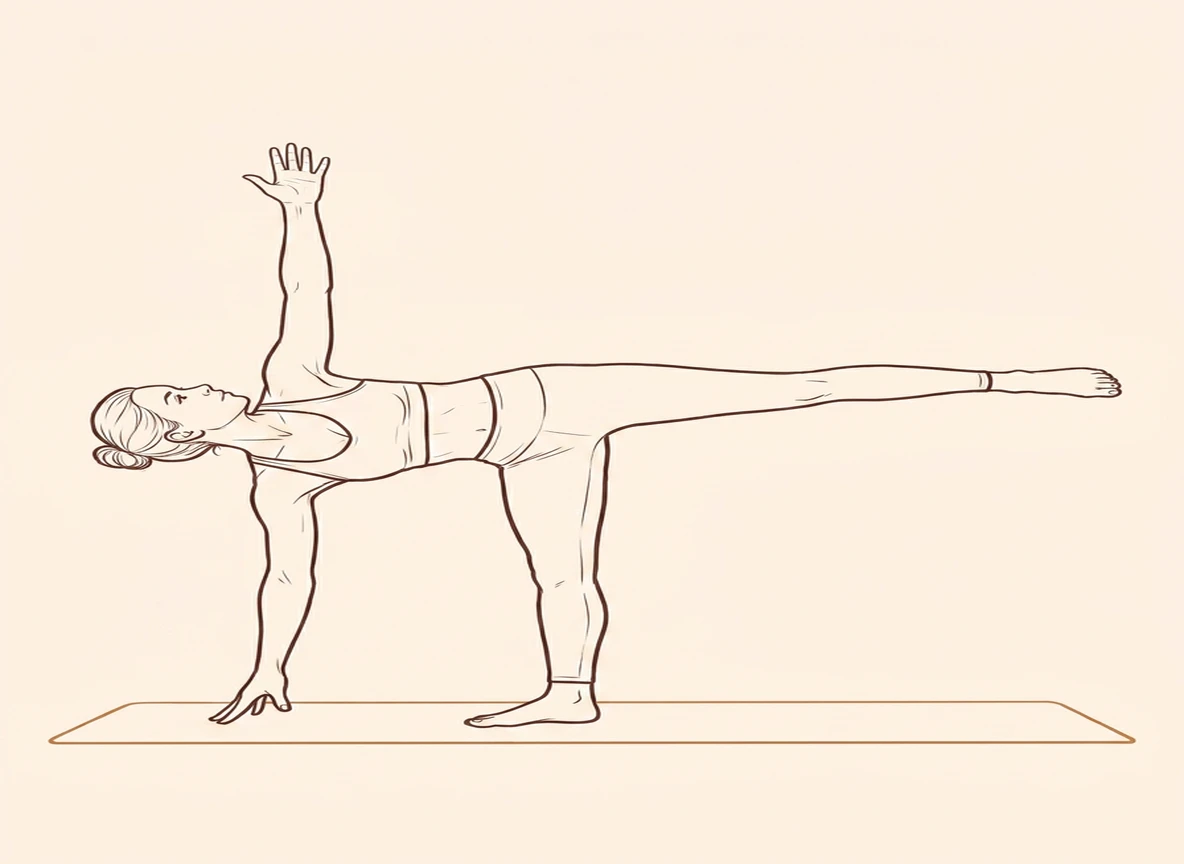 Animated ink drawing of Half Moon Pose (Right)