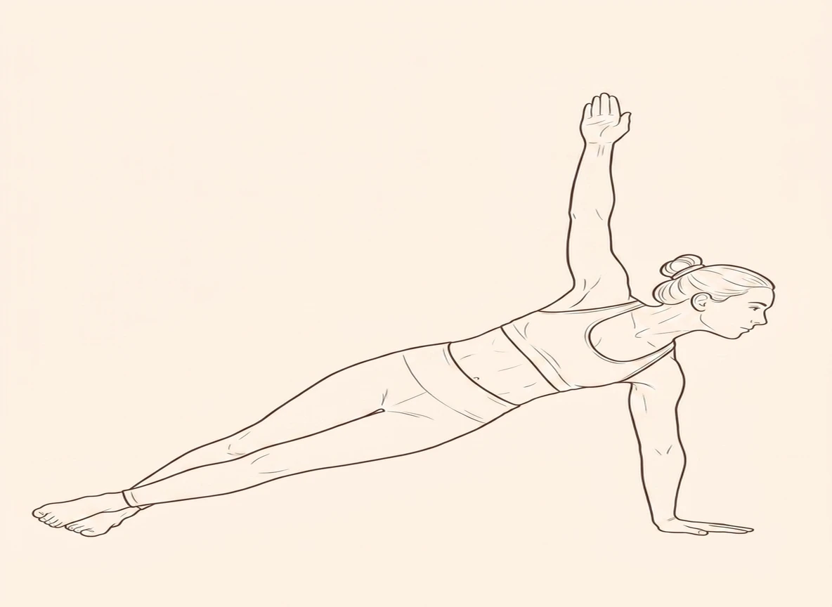 Animated ink drawing of Half Side Plank Pose on Left Hand with Legs Crossed