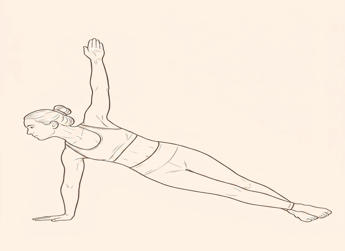 Animated ink drawing of Half Side Plank Pose on Right Hand with Legs Crossed