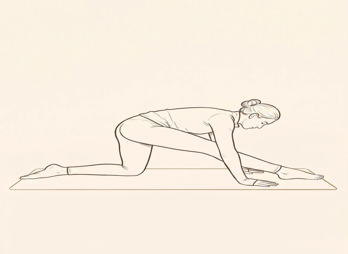 Animated ink drawing of Intense Side Stretch to Right Leg