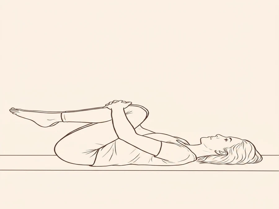 Animated ink drawing of Knee Press Both Legs in three steps: set up, bend the knees, then Knee Press Both Legs