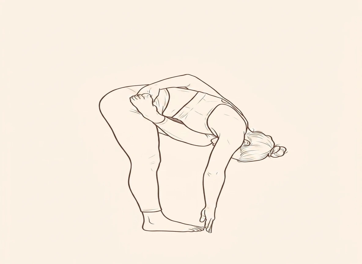 Animated ink drawing of Left Half Bound Lotus Intense Stretch Pose