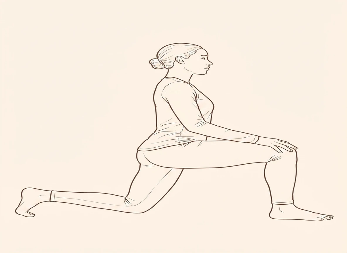 Animated ink drawing of Low Lunge with Left Leg Forward