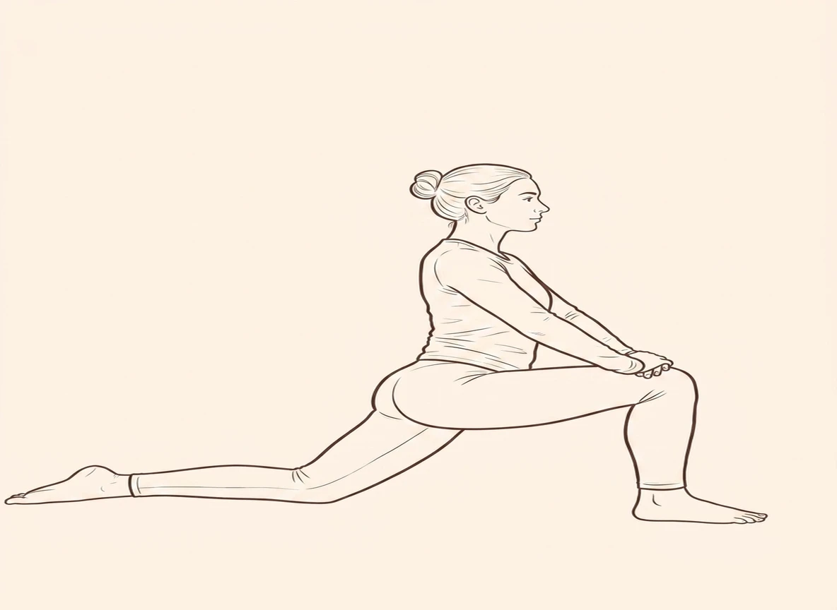 Animated ink drawing of Low Lunge with Left Leg Straight