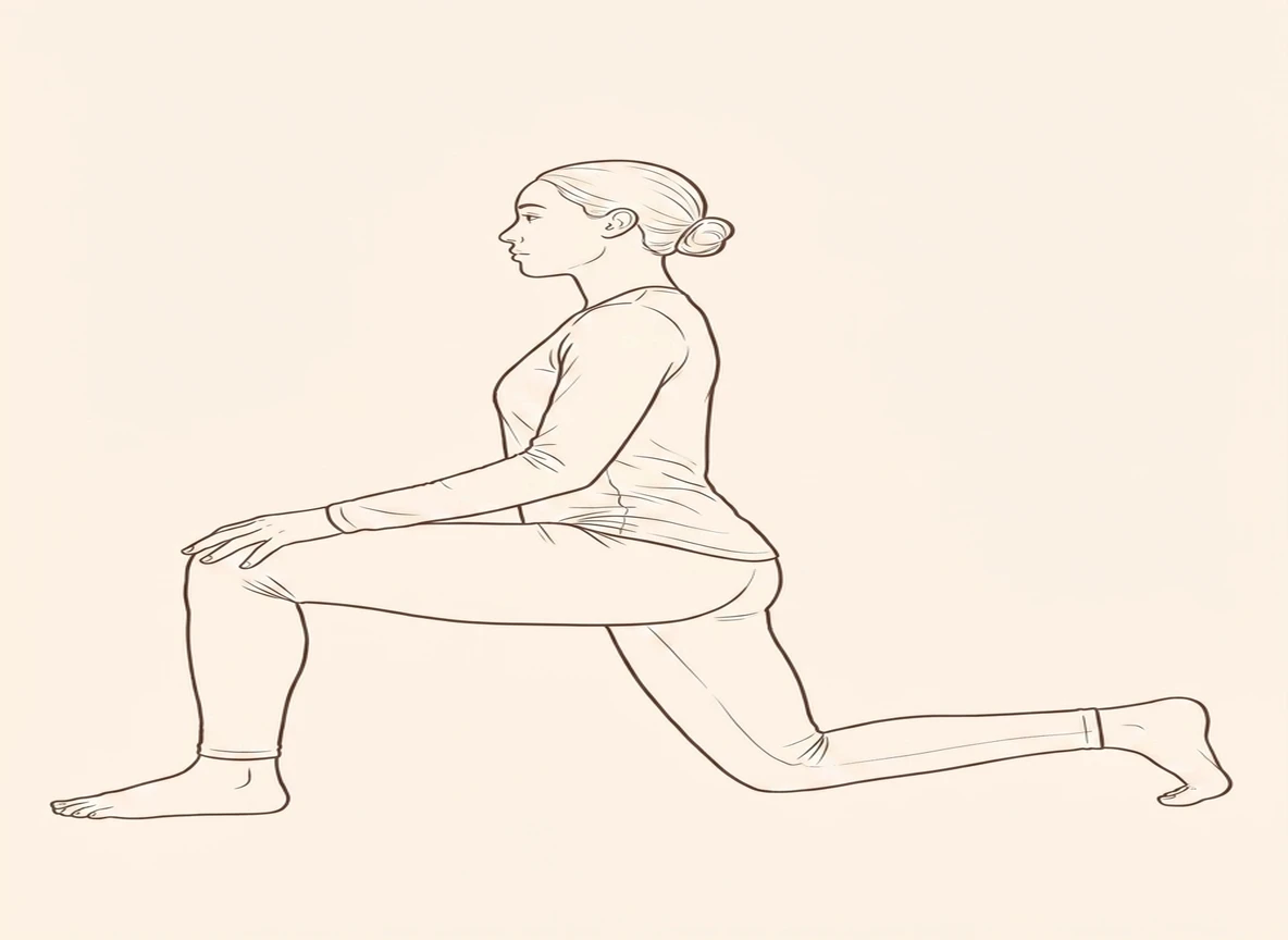 Animated ink drawing of Low Lunge with Right Leg Forward