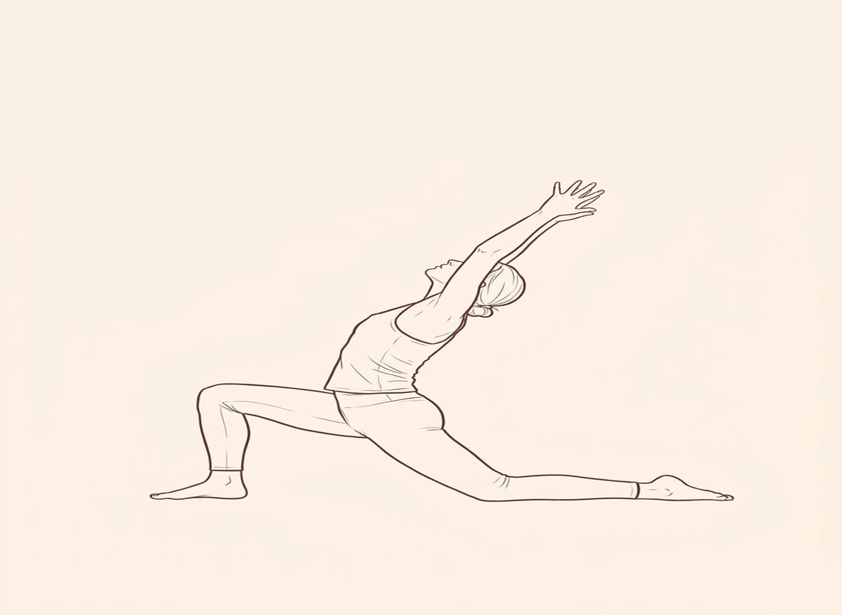 Animated ink drawing of Low Lunge with Upward Stretch (Left Leg Forward)