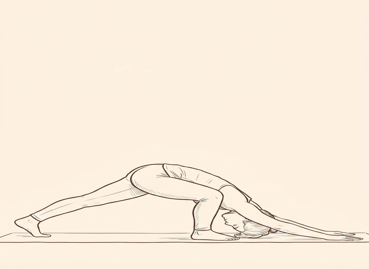Animated ink drawing of Pigeon Pose with Head Down on Left Foot