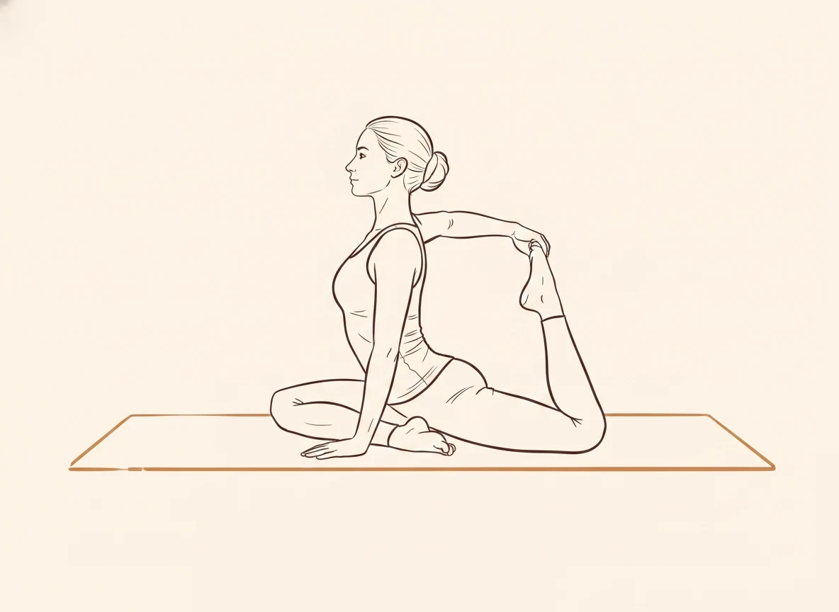 Animated ink drawing of Pigeon Pose on Right Foot, Head Up
