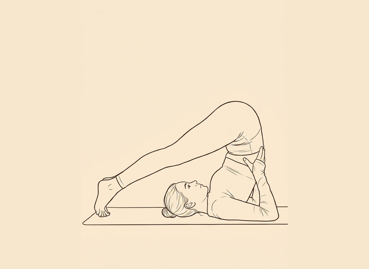 Animated ink drawing of Plow Pose with Hands Under Head