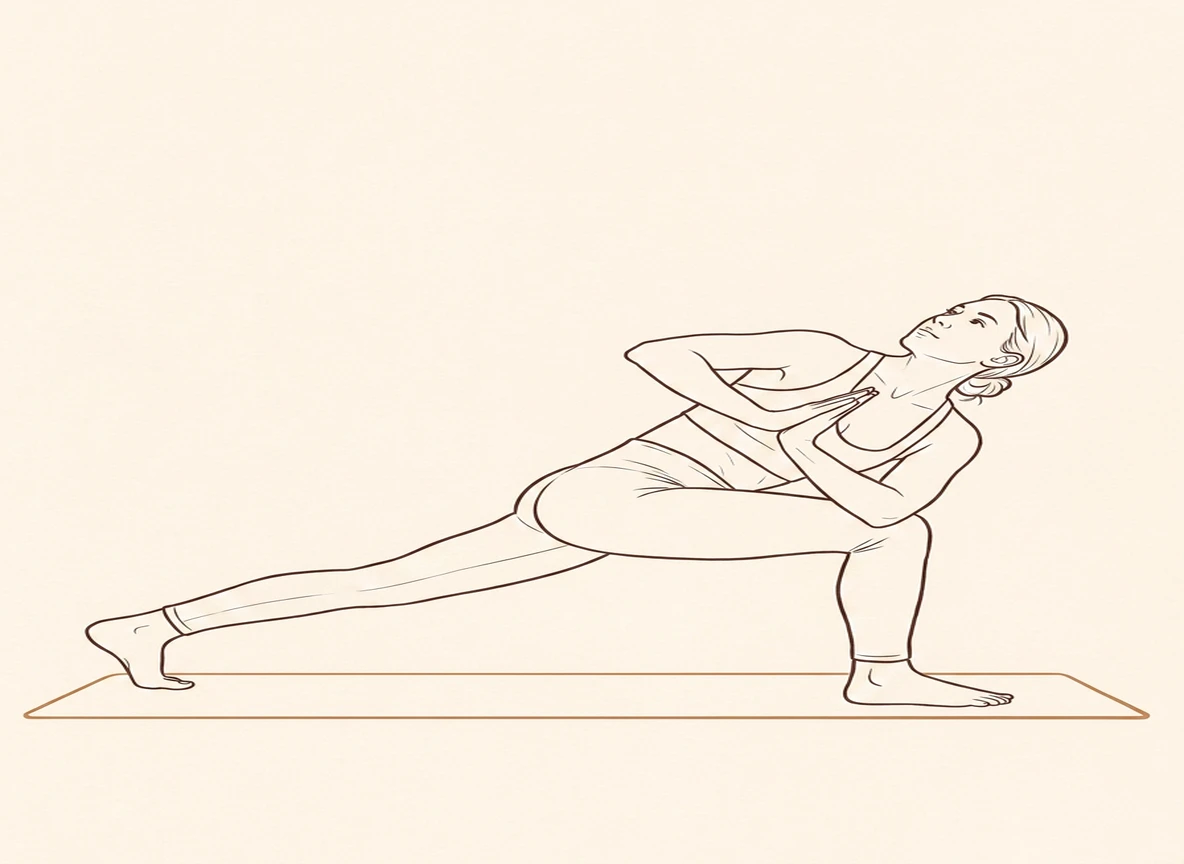 Animated ink drawing of Revolved Side Angle Pose with Rotation to Left Leg