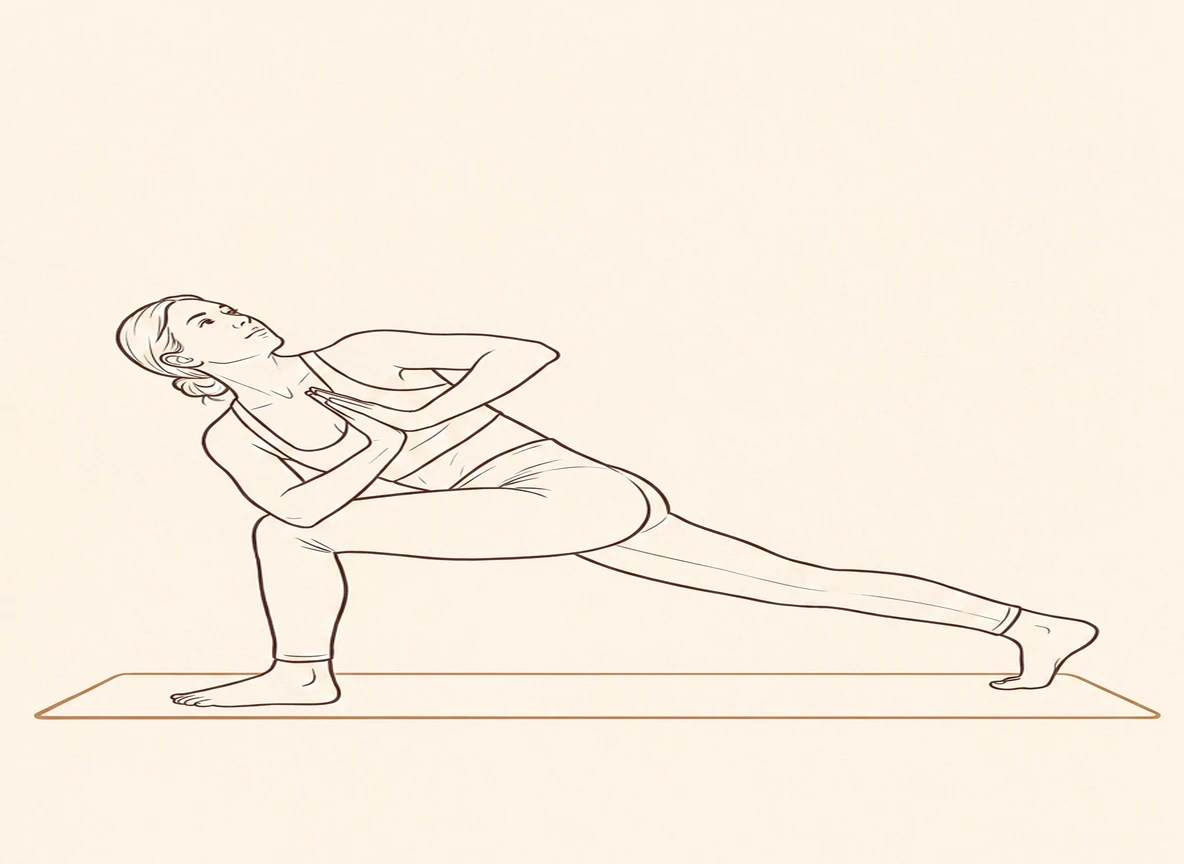 Animated ink drawing of Revolved Side Angle Pose with Rotation to Right Leg