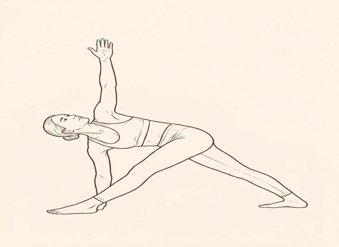 Animated ink drawing of Revolved Triangle Pose with Right Arm Behind Left Foot