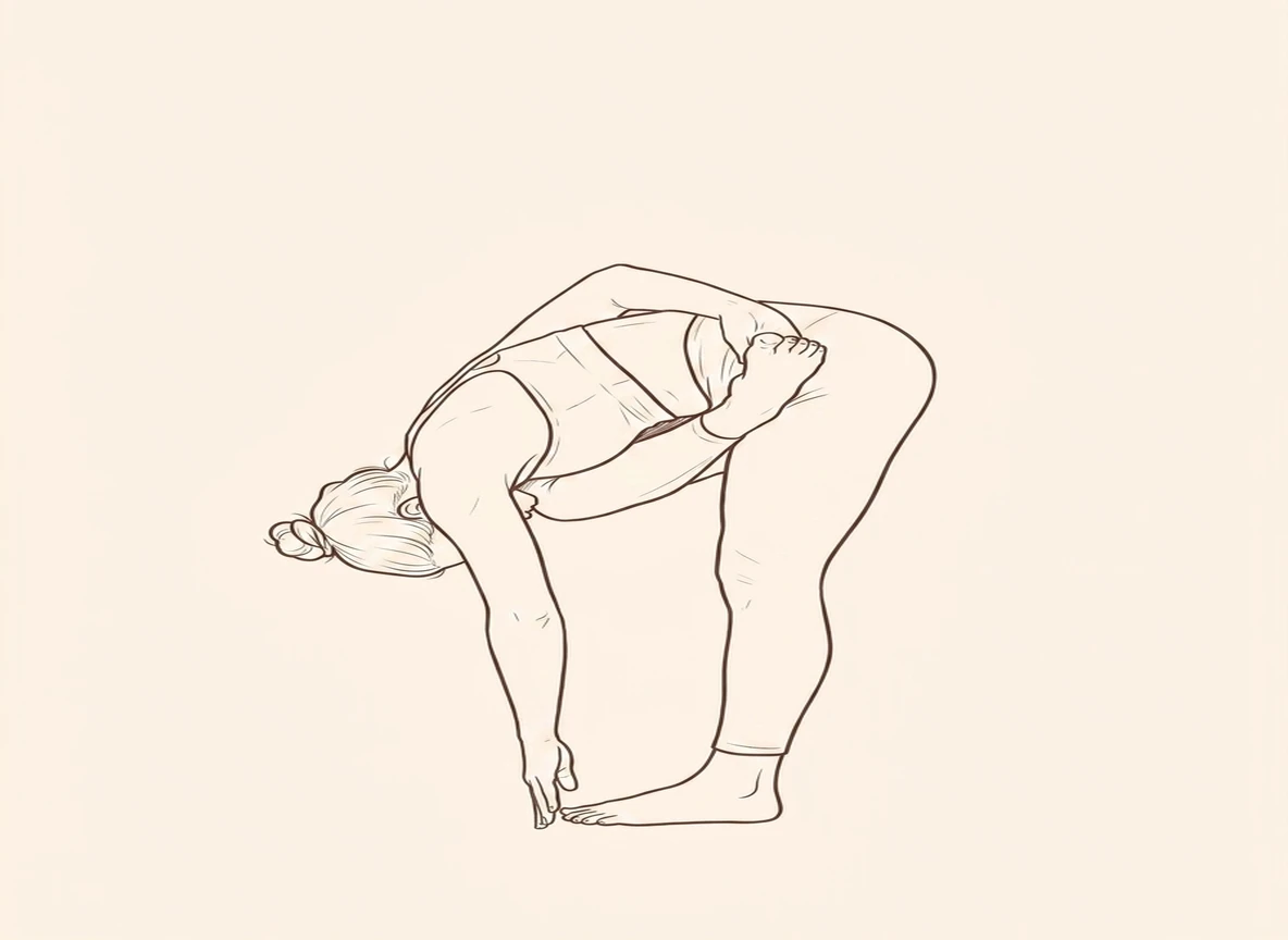 Animated ink drawing of Right Half Bound Lotus Intense Stretch Pose