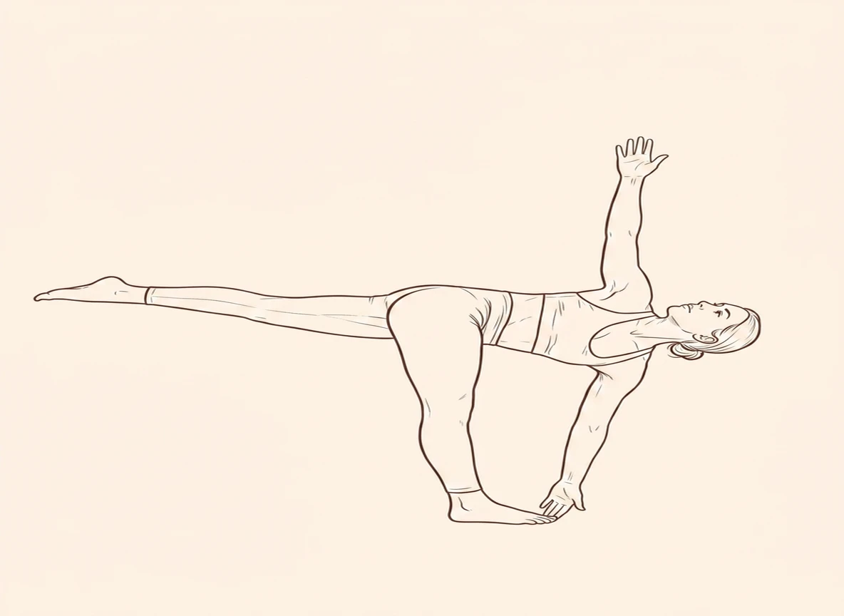 Animated ink drawing of Rotated Warrior Pose on Left Foot