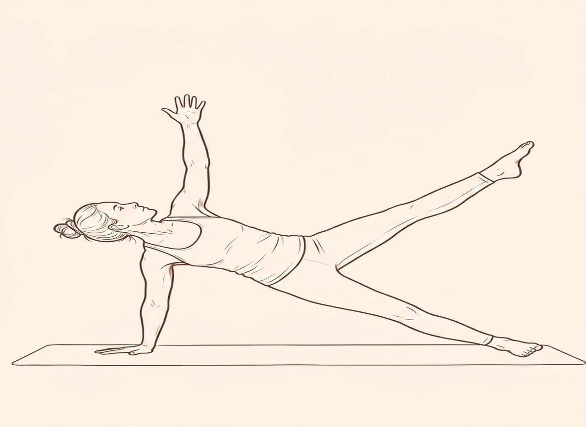 Animated ink drawing of Side Plank Pose with Right Leg Up