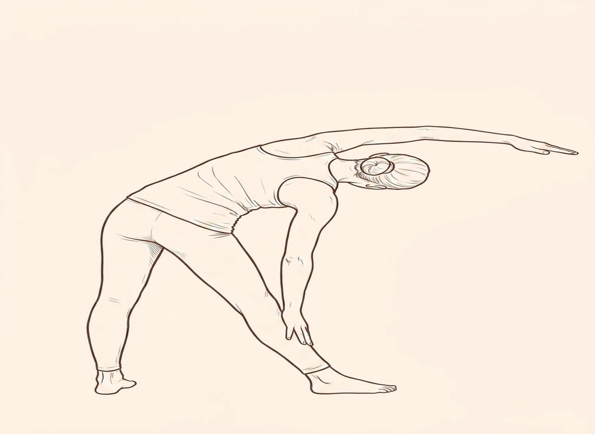 Animated ink drawing of Standing Bend to Left Leg